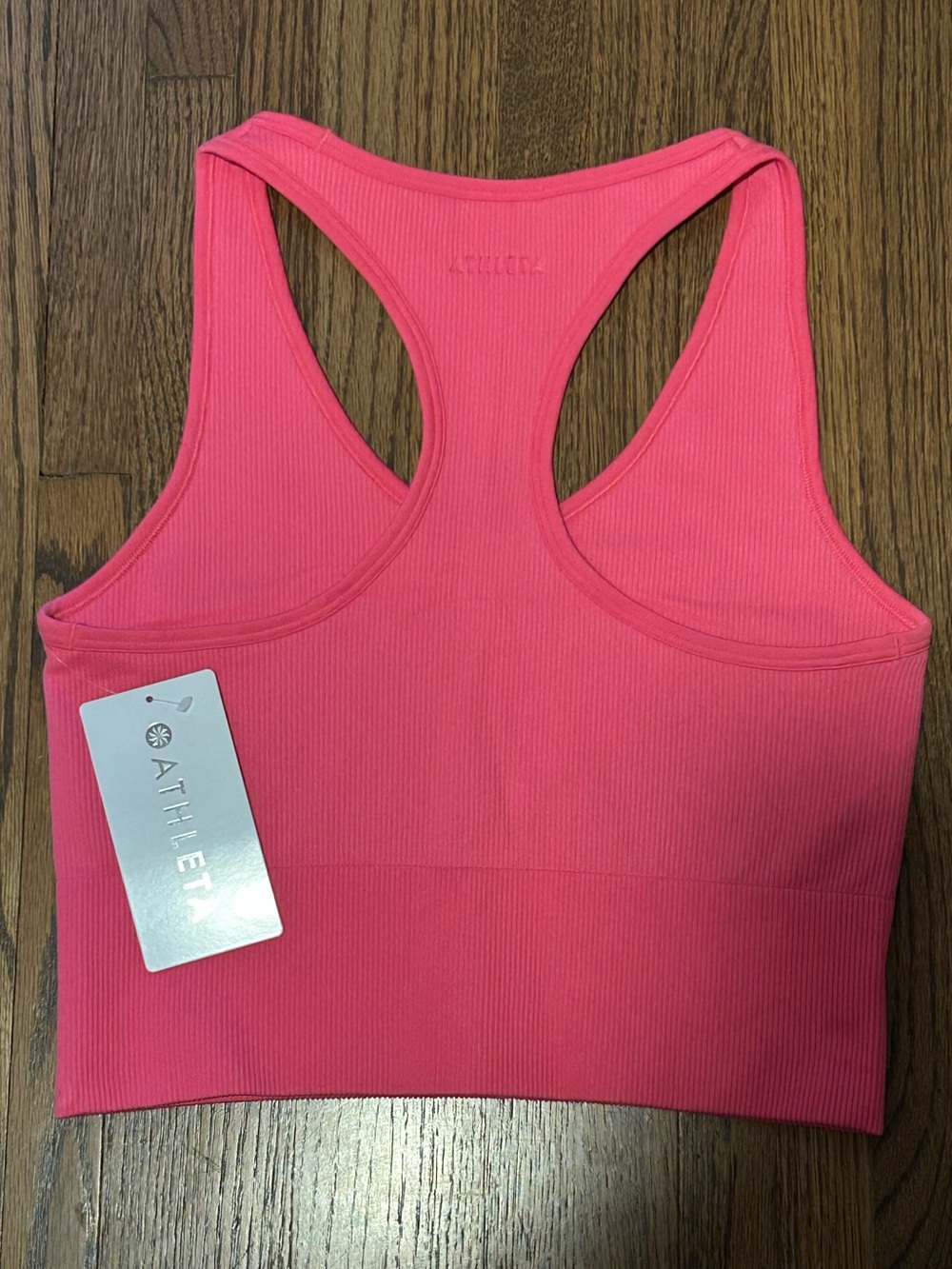 NWT Athleta Recharge Seamless Racerback Tank Pink Ribbed Crop Tank Medium - Picture 3 of 5